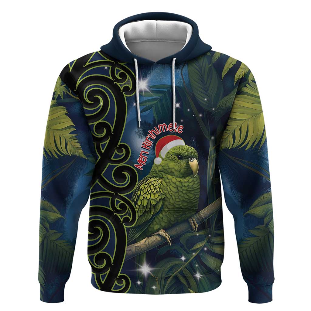 New Zealand Christmas Hoodie Cute Kakapo Meri Kirihimete Maori Koru LT14 Pullover Hoodie Blue - Polynesian Pride