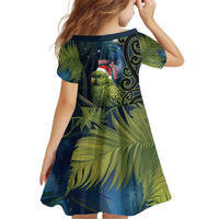 New Zealand Christmas Kid Short Sleeve Dress Cute Kakapo Meri Kirihimete Maori Koru LT14 - Polynesian Pride