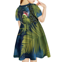 New Zealand Christmas Kid Short Sleeve Dress Cute Kakapo Meri Kirihimete Maori Koru LT14 - Polynesian Pride