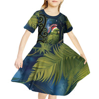 New Zealand Christmas Kid Short Sleeve Dress Cute Kakapo Meri Kirihimete Maori Koru LT14 - Polynesian Pride