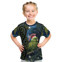 New Zealand Christmas Kid T Shirt Cute Kakapo Meri Kirihimete Maori Koru LT14 Blue - Polynesian Pride