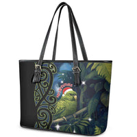 New Zealand Christmas Leather Tote Bag Cute Kakapo Meri Kirihimete Maori Koru LT14 - Polynesian Pride