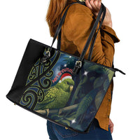 New Zealand Christmas Leather Tote Bag Cute Kakapo Meri Kirihimete Maori Koru LT14 - Polynesian Pride