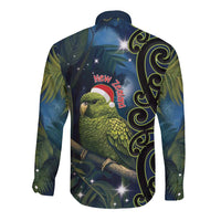 New Zealand Christmas Long Sleeve Button Shirt Cute Kakapo Meri Kirihimete Maori Koru LT14 - Polynesian Pride