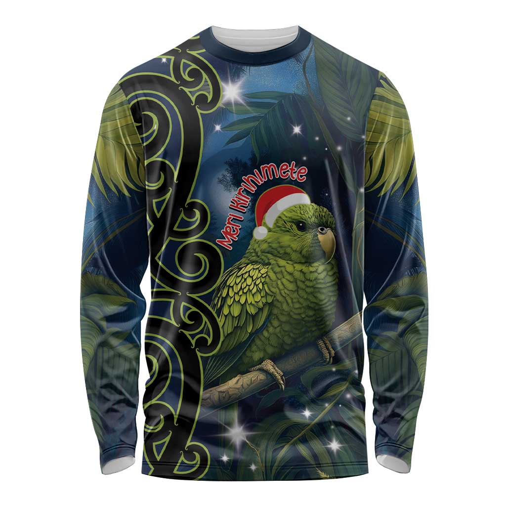 New Zealand Christmas Long Sleeve Shirt Cute Kakapo Meri Kirihimete Maori Koru LT14 Unisex Blue - Polynesian Pride