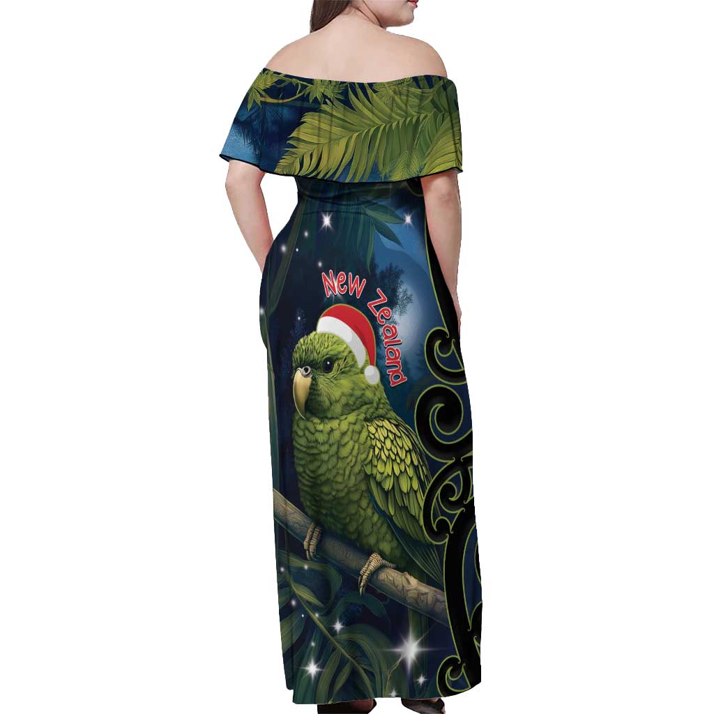 New Zealand Christmas Off Shoulder Maxi Dress Cute Kakapo Meri Kirihimete Maori Koru LT14 - Polynesian Pride