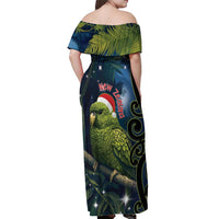 New Zealand Christmas Off Shoulder Maxi Dress Cute Kakapo Meri Kirihimete Maori Koru LT14 - Polynesian Pride