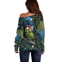 New Zealand Christmas Off Shoulder Sweater Cute Kakapo Meri Kirihimete Maori Koru LT14 - Polynesian Pride