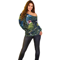 New Zealand Christmas Off Shoulder Sweater Cute Kakapo Meri Kirihimete Maori Koru LT14 - Polynesian Pride