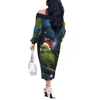 New Zealand Christmas Off The Shoulder Long Sleeve Dress Cute Kakapo Meri Kirihimete Maori Koru LT14 - Polynesian Pride
