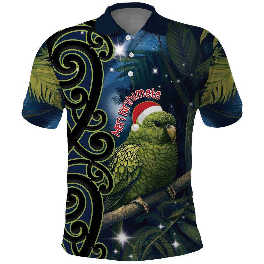 New Zealand Christmas Polo Shirt Cute Kakapo Meri Kirihimete Maori Koru LT14 Blue - Polynesian Pride