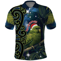 New Zealand Christmas Polo Shirt Cute Kakapo Meri Kirihimete Maori Koru LT14 Blue - Polynesian Pride