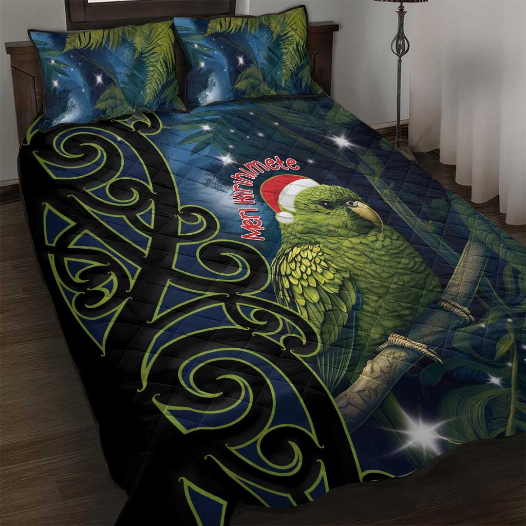 New Zealand Christmas Quilt Bed Set Cute Kakapo Meri Kirihimete Maori Koru LT14 Blue - Polynesian Pride