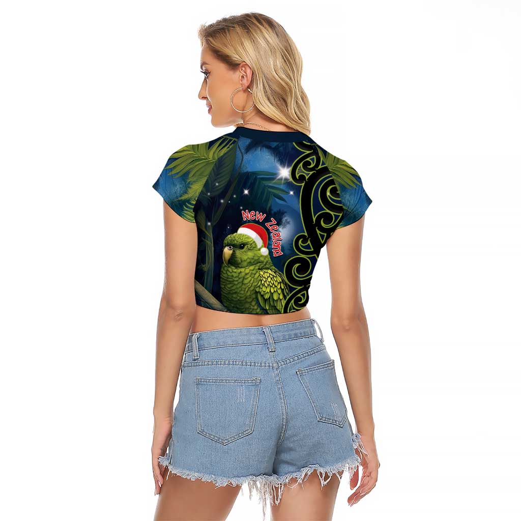 New Zealand Christmas Raglan Cropped T Shirt Cute Kakapo Meri Kirihimete Maori Koru LT14 - Polynesian Pride