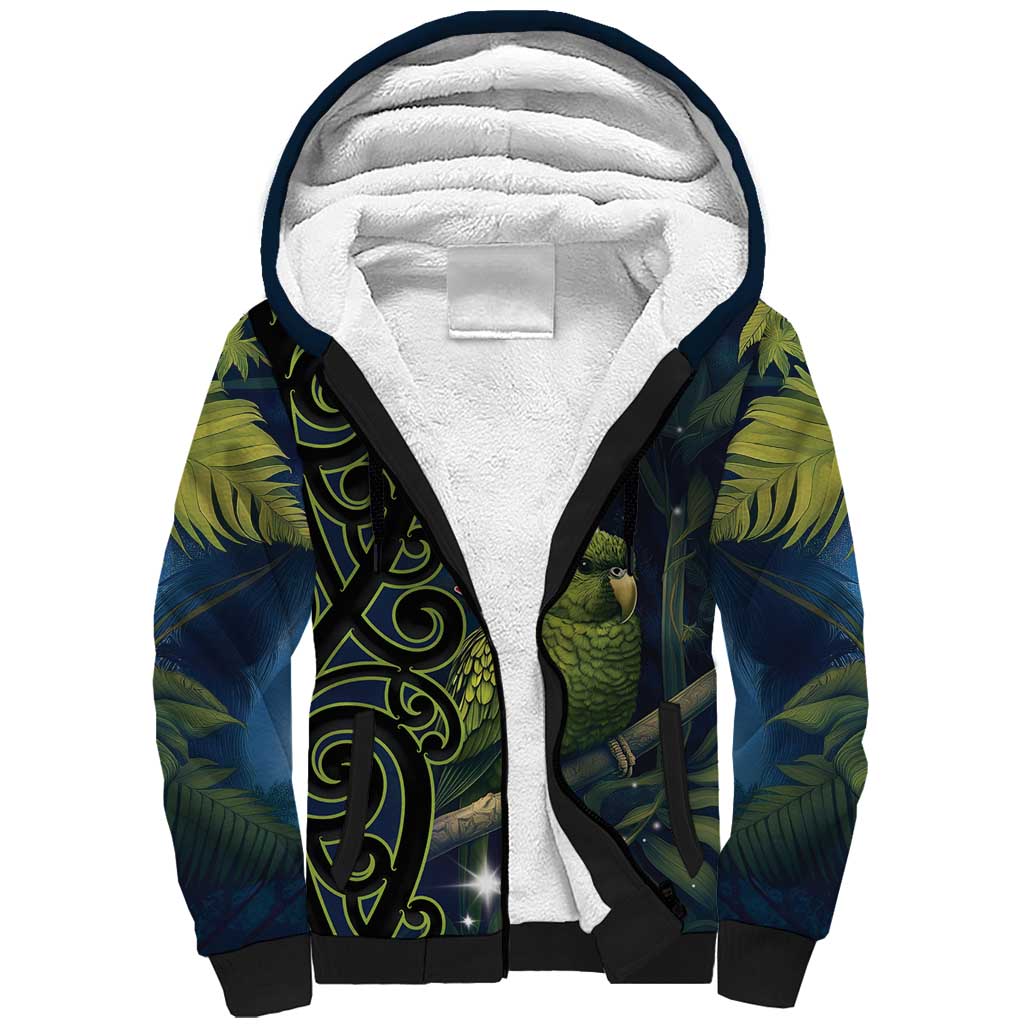 New Zealand Christmas Sherpa Hoodie Cute Kakapo Meri Kirihimete Maori Koru LT14 Unisex Blue - Polynesian Pride