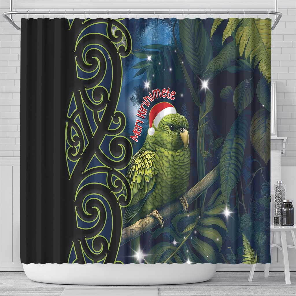 New Zealand Christmas Shower Curtain Cute Kakapo Meri Kirihimete Maori Koru LT14 - Polynesian Pride
