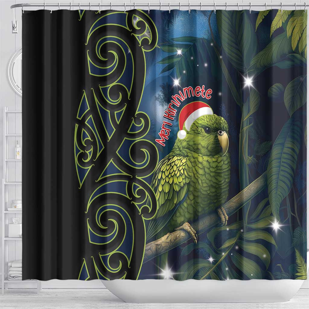 New Zealand Christmas Shower Curtain Cute Kakapo Meri Kirihimete Maori Koru LT14 - Polynesian Pride