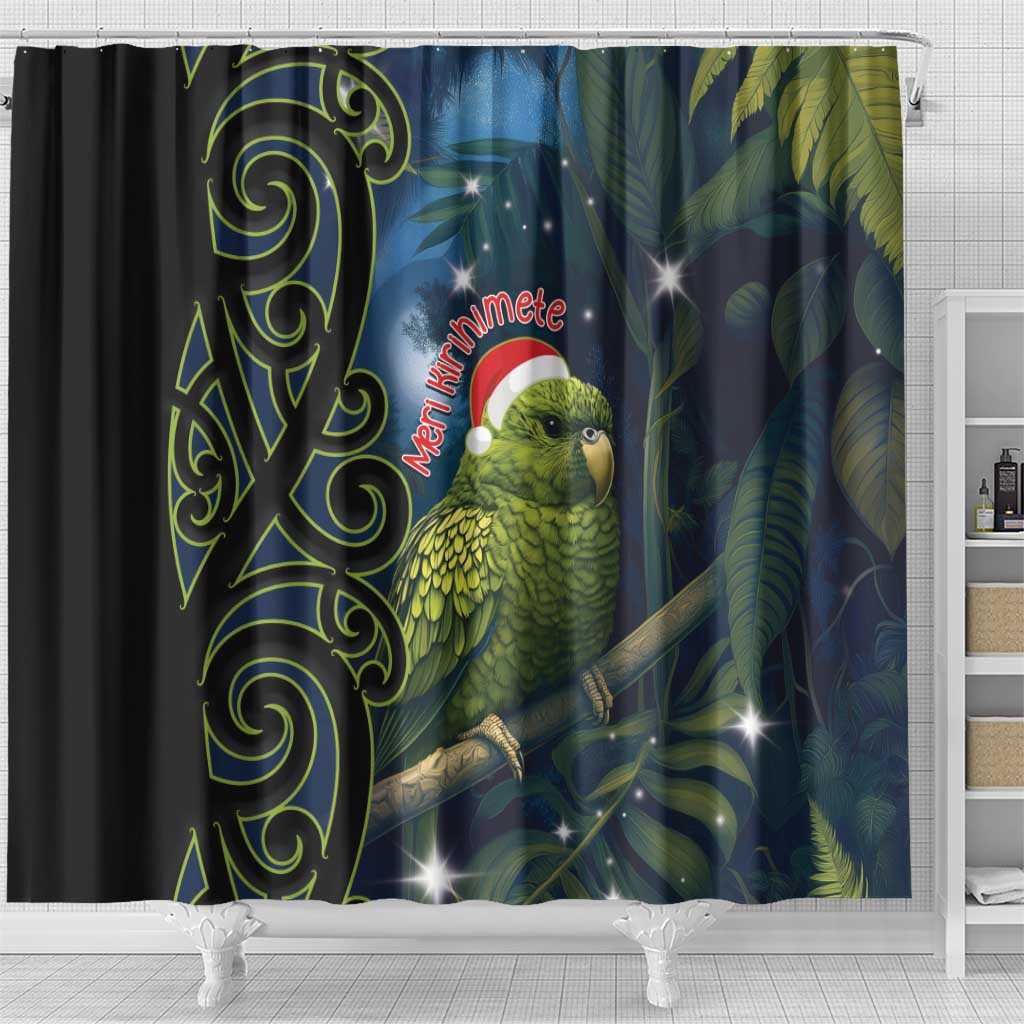 New Zealand Christmas Shower Curtain Cute Kakapo Meri Kirihimete Maori Koru LT14 - Polynesian Pride