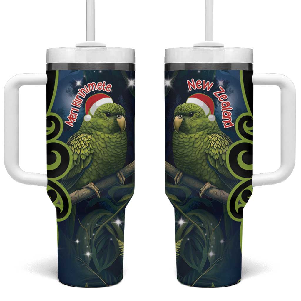 New Zealand Christmas Tumbler With Handle Cute Kakapo Meri Kirihimete Maori Koru LT14 One Size: 40 oz Blue - Polynesian Pride
