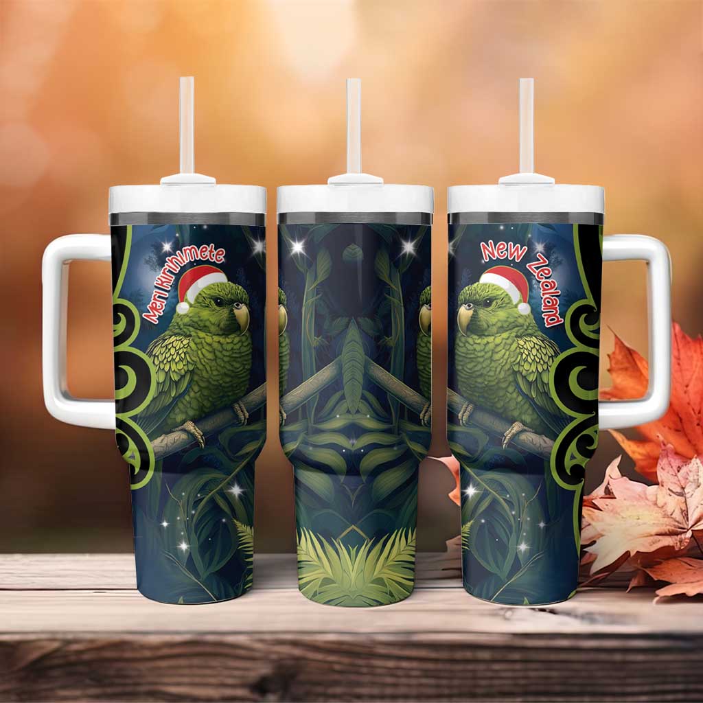 New Zealand Christmas Tumbler With Handle Cute Kakapo Meri Kirihimete Maori Koru LT14 - Polynesian Pride