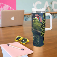 New Zealand Christmas Tumbler With Handle Cute Kakapo Meri Kirihimete Maori Koru LT14 - Polynesian Pride