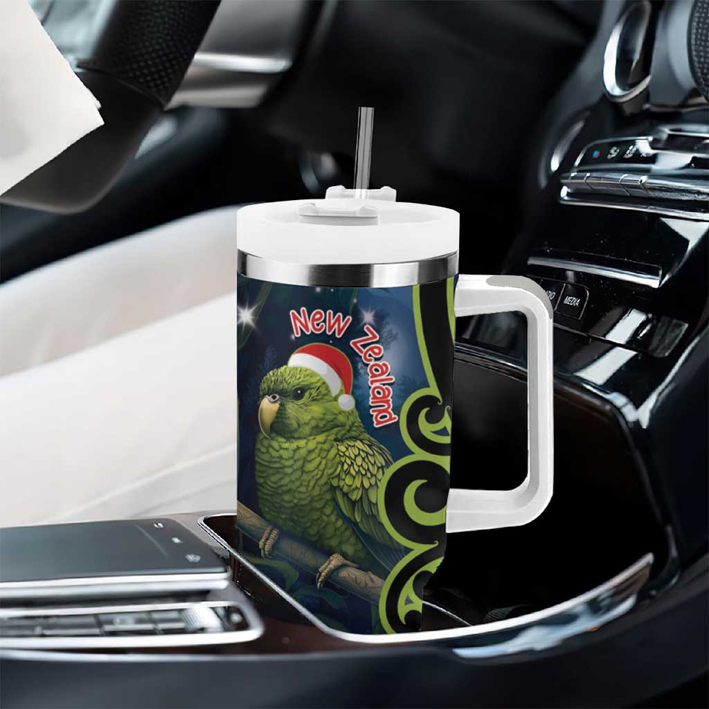 New Zealand Christmas Tumbler With Handle Cute Kakapo Meri Kirihimete Maori Koru LT14 - Polynesian Pride