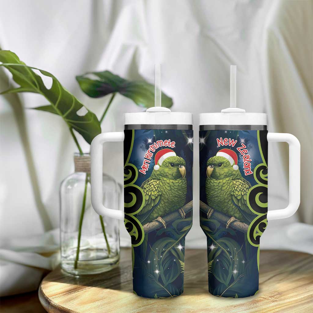 New Zealand Christmas Tumbler With Handle Cute Kakapo Meri Kirihimete Maori Koru LT14 - Polynesian Pride