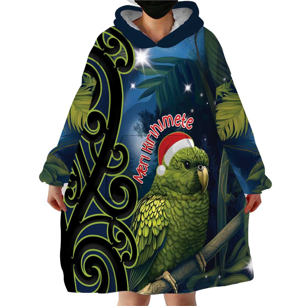 New Zealand Christmas Wearable Blanket Hoodie Cute Kakapo Meri Kirihimete Maori Koru LT14 - Polynesian Pride