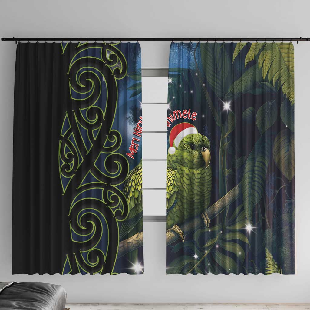 New Zealand Christmas Window Curtain Cute Kakapo Meri Kirihimete Maori Koru LT14 With Hooks Blue - Polynesian Pride