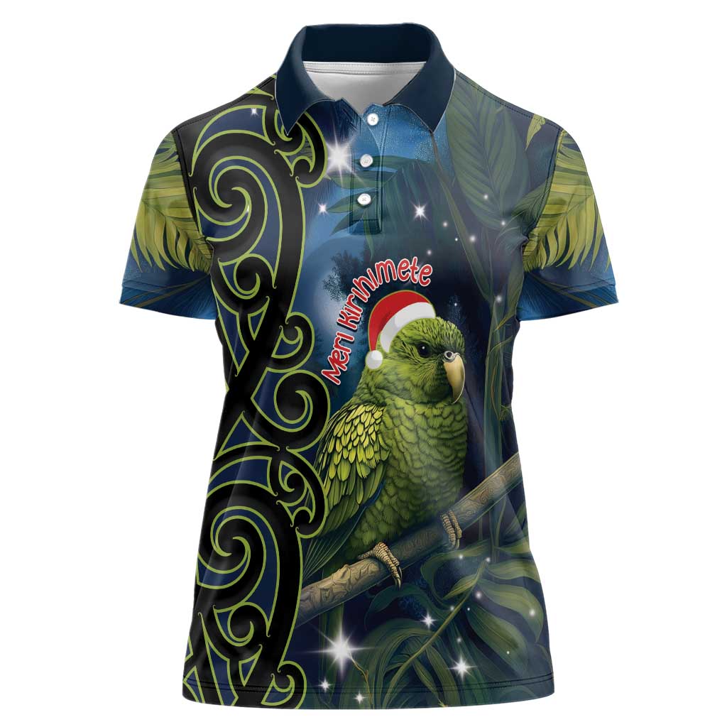 New Zealand Christmas Women Polo Shirt Cute Kakapo Meri Kirihimete Maori Koru LT14 Female Blue - Polynesian Pride