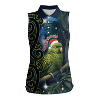 New Zealand Christmas Women Sleeveless Polo Shirt Cute Kakapo Meri Kirihimete Maori Koru LT14 Female Blue - Polynesian Pride
