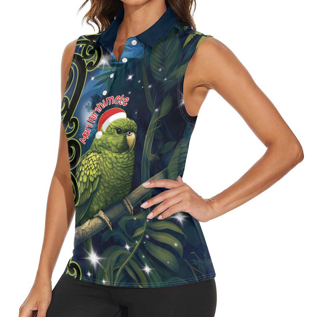 New Zealand Christmas Women Sleeveless Polo Shirt Cute Kakapo Meri Kirihimete Maori Koru LT14 - Polynesian Pride