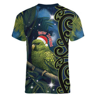 New Zealand Christmas Women V-Neck T-Shirt Cute Kakapo Meri Kirihimete Maori Koru LT14 - Polynesian Pride