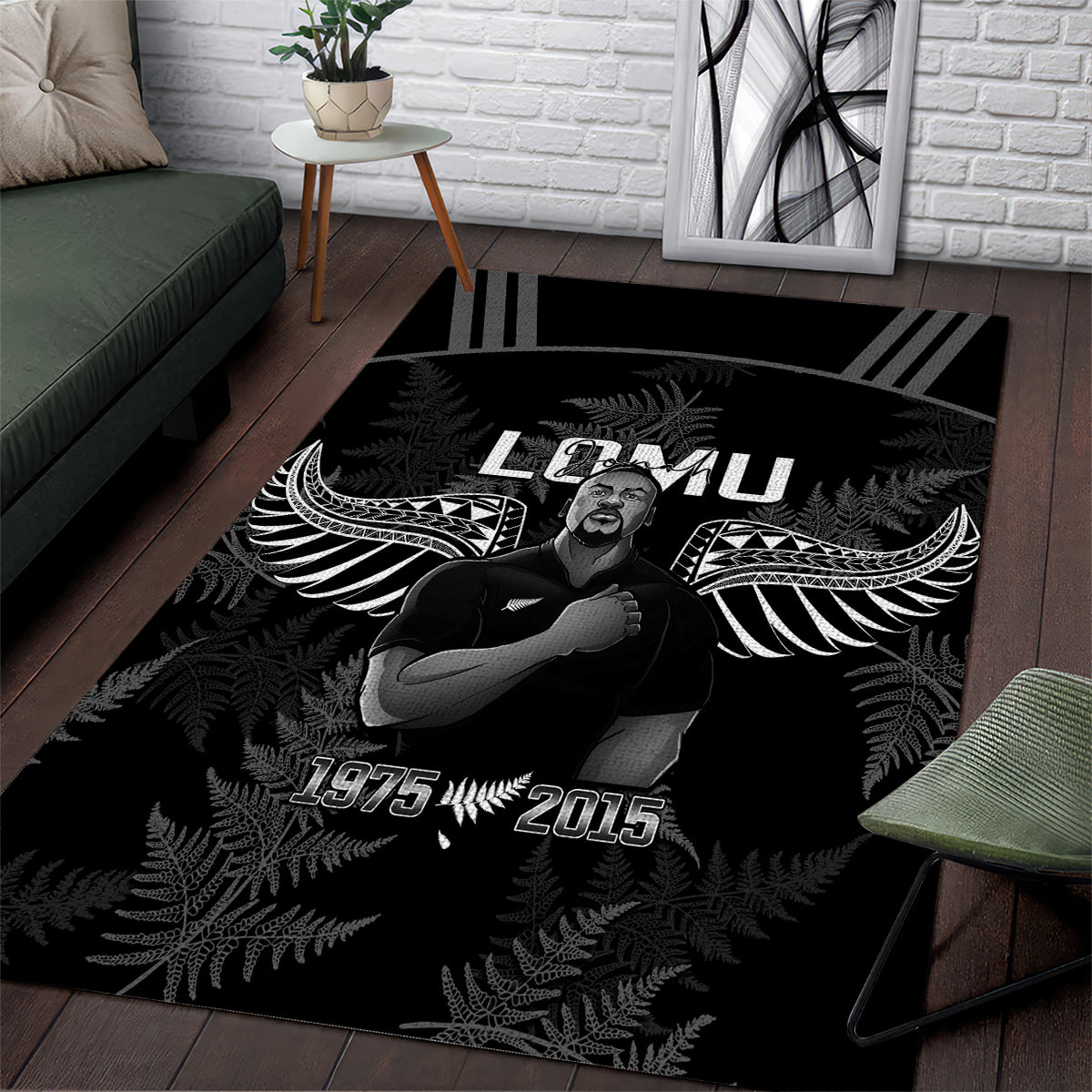 New Zealand Silver Fern Rugby Area Rug Aotearoa Godfather Proud Gone But Never Forgotten LT14 Black - Polynesian Pride