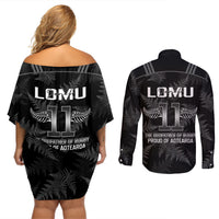 New Zealand Silver Fern Rugby Couples Matching Off Shoulder Short Dress and Long Sleeve Button Shirt Aotearoa Godfather Proud Gone But Never Forgotten LT14 - Polynesian Pride