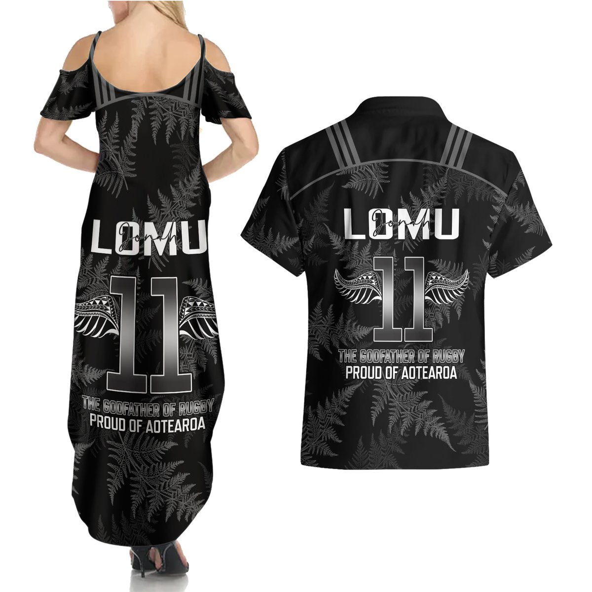 New Zealand Silver Fern Rugby Couples Matching Summer Maxi Dress and Hawaiian Shirt Aotearoa Godfather Proud Gone But Never Forgotten LT14 - Polynesian Pride