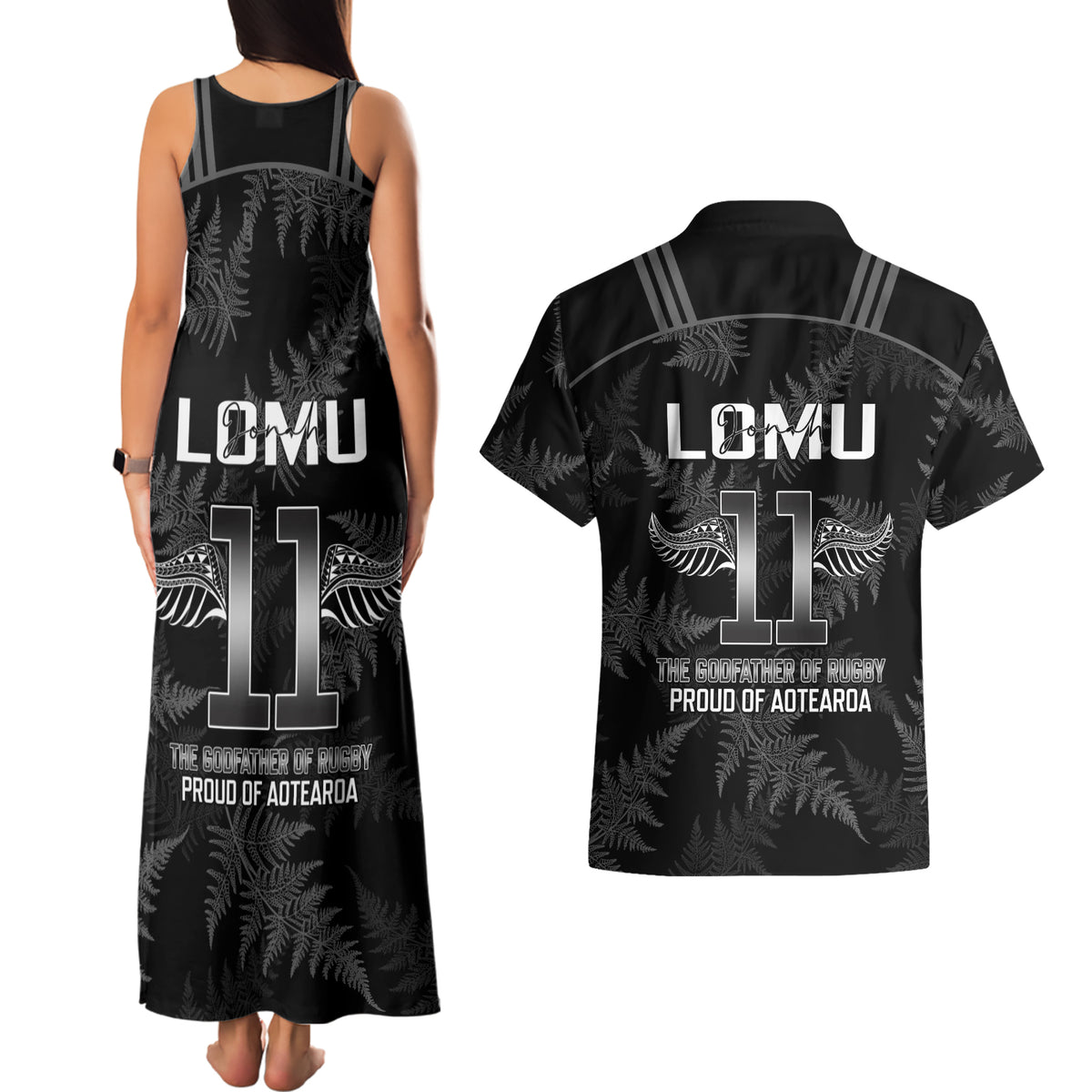 New Zealand Silver Fern Rugby Couples Matching Tank Maxi Dress and Hawaiian Shirt Aotearoa Godfather Proud Gone But Never Forgotten LT14 - Polynesian Pride