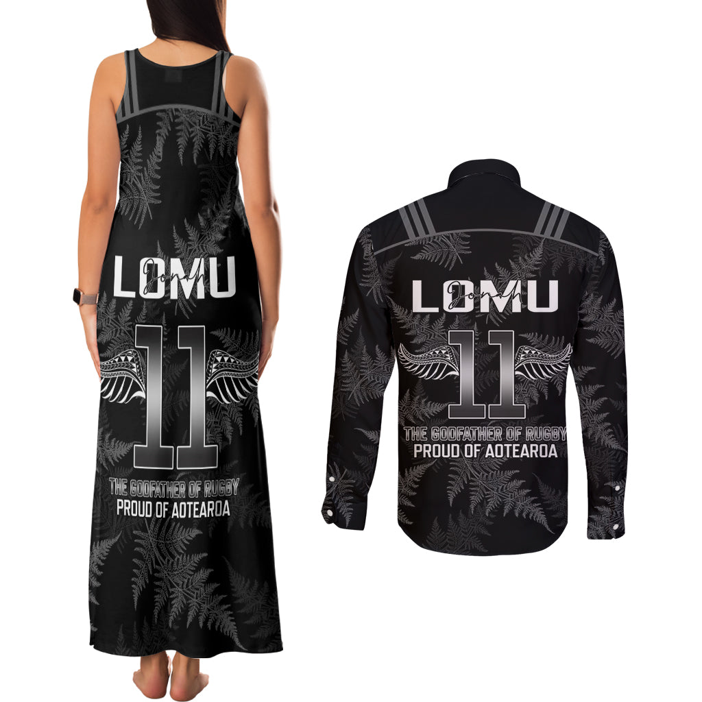 New Zealand Silver Fern Rugby Couples Matching Tank Maxi Dress and Long Sleeve Button Shirt Aotearoa Godfather Proud Gone But Never Forgotten LT14 - Polynesian Pride