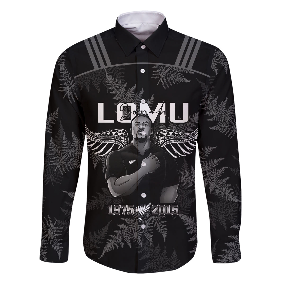 New Zealand Silver Fern Rugby Family Matching Mermaid Dress and Hawaiian Shirt Aotearoa Godfather Proud Gone But Never Forgotten LT14 Dad's Shirt - Long Sleeve Black - Polynesian Pride