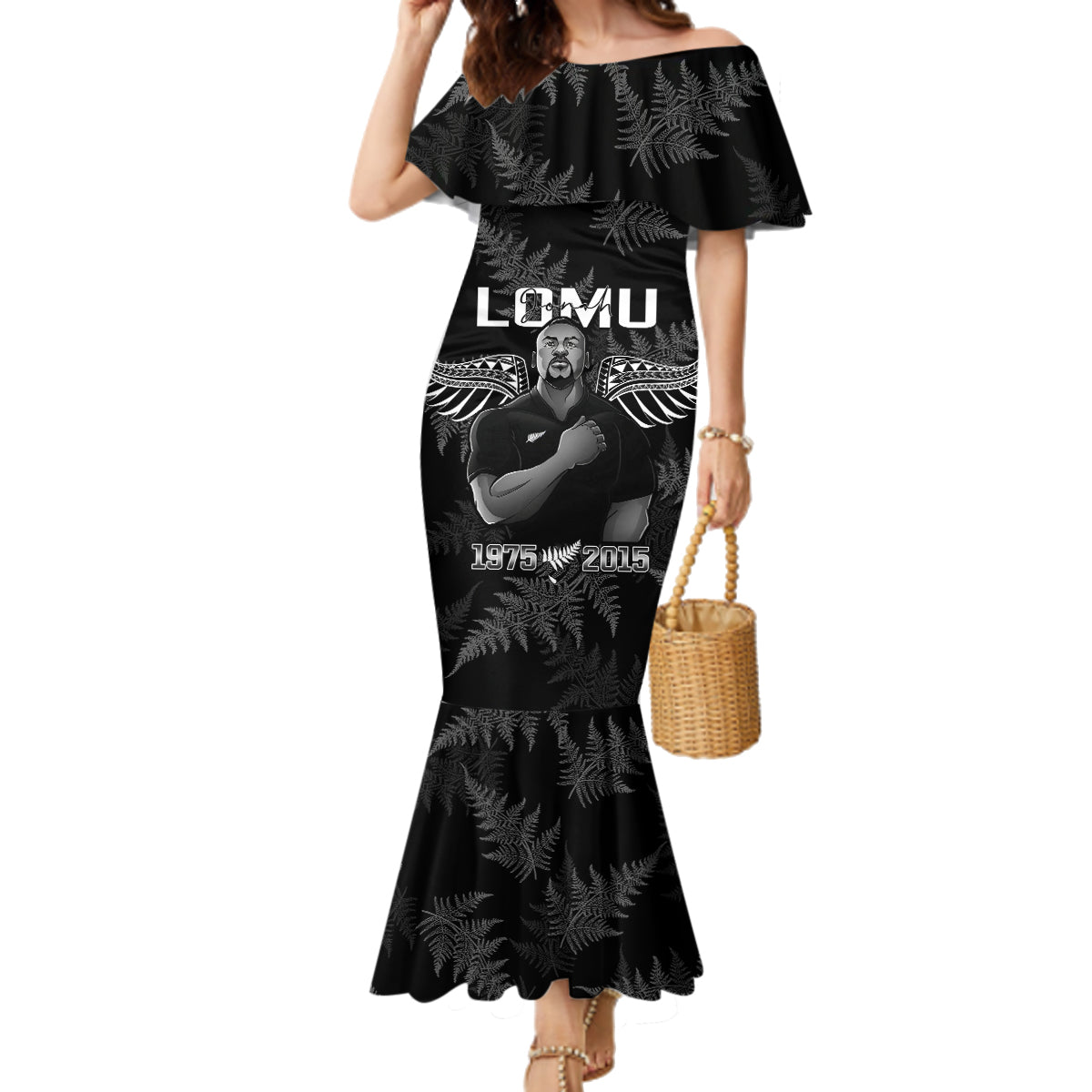 New Zealand Silver Fern Rugby Family Matching Mermaid Dress and Hawaiian Shirt Aotearoa Godfather Proud Gone But Never Forgotten LT14 Mom's Dress Black - Polynesian Pride