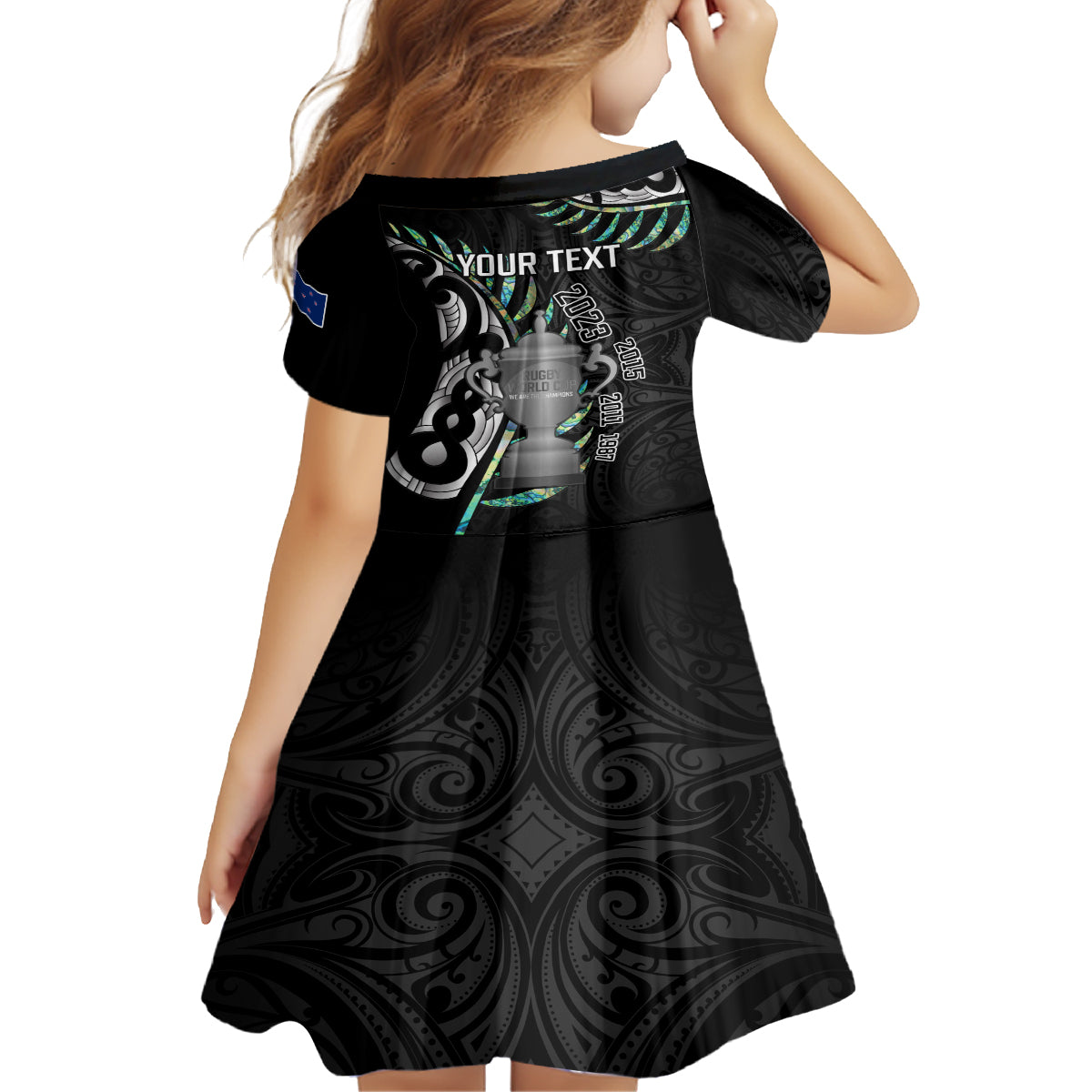 Personalised New Zealand Silver Fern Rugby Family Matching Long Sleeve Bodycon Dress and Hawaiian Shirt Paua Shell With Champions Trophy History NZ Forever LT14 - Polynesian Pride