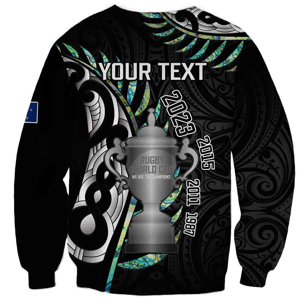 Personalised New Zealand Silver Fern Rugby Sweatshirt Paua Shell With Champions Trophy History NZ Forever LT14 - Polynesian Pride
