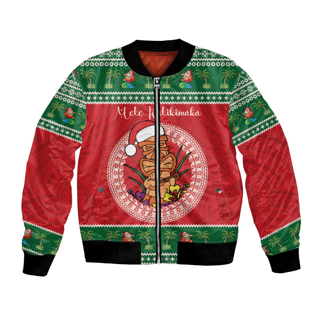 Personalized Hawaii Christmas Bomber Jacket Tiki Santa Mele Kalikimaka LT14 Unisex Red - Polynesian Pride