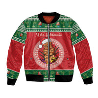 Personalized Hawaii Christmas Bomber Jacket Tiki Santa Mele Kalikimaka LT14 Unisex Red - Polynesian Pride