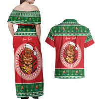 Personalized Hawaii Christmas Couples Matching Off Shoulder Maxi Dress and Hawaiian Shirt Tiki Santa Mele Kalikimaka LT14 - Polynesian Pride