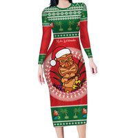Personalized Hawaii Christmas Family Matching Long Sleeve Bodycon Dress and Hawaiian Shirt Tiki Santa Mele Kalikimaka