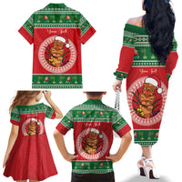 Personalized Hawaii Christmas Family Matching Off The Shoulder Long Sleeve Dress and Hawaiian Shirt Tiki Santa Mele Kalikimaka LT14 - Polynesian Pride