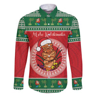 Personalized Hawaii Christmas Family Matching Off The Shoulder Long Sleeve Dress and Hawaiian Shirt Tiki Santa Mele Kalikimaka LT14 Dad's Shirt - Long Sleeve Red - Polynesian Pride
