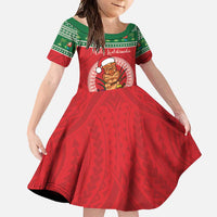 Personalized Hawaii Christmas Family Matching Off Shoulder Maxi Dress and Hawaiian Shirt Tiki Santa Mele Kalikimaka LT14 Daughter's Dress Red - Polynesian Pride