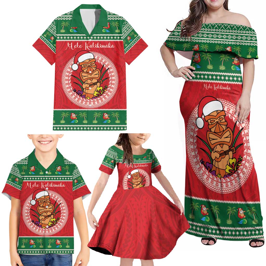 Personalized Hawaii Christmas Family Matching Off Shoulder Maxi Dress and Hawaiian Shirt Tiki Santa Mele Kalikimaka LT14 - Polynesian Pride